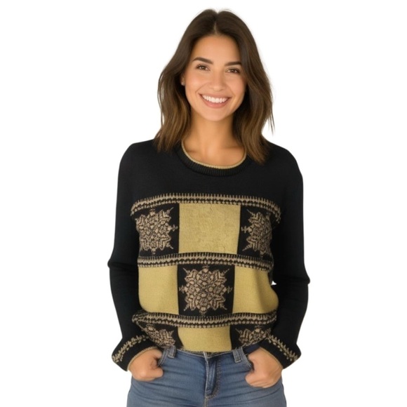 Vintage NWT Cape Cod Sportswear Sweater Stepping Out Black and Gold Women Medium - Picture 1 of 8